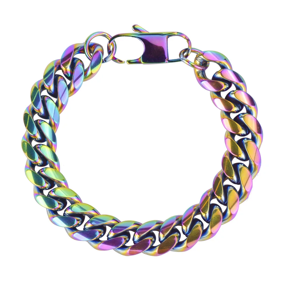 316L Stainless Steel Colorful Rainbow Cuban Chain Bracelet Men Women Vintage Metal Byzantine Kpop Pulseras Emo Luxury Jewelry