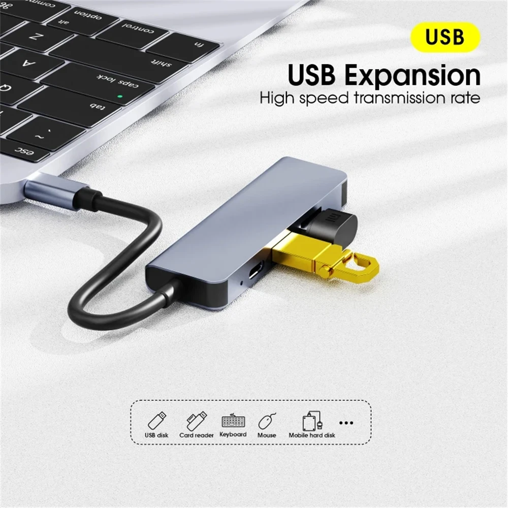 USB C Hub 4K@30Hz Type C to HDMI-compatible PD 60W USB 3.0 Splitter Adapter for MacBook Pro Air Dell XPS