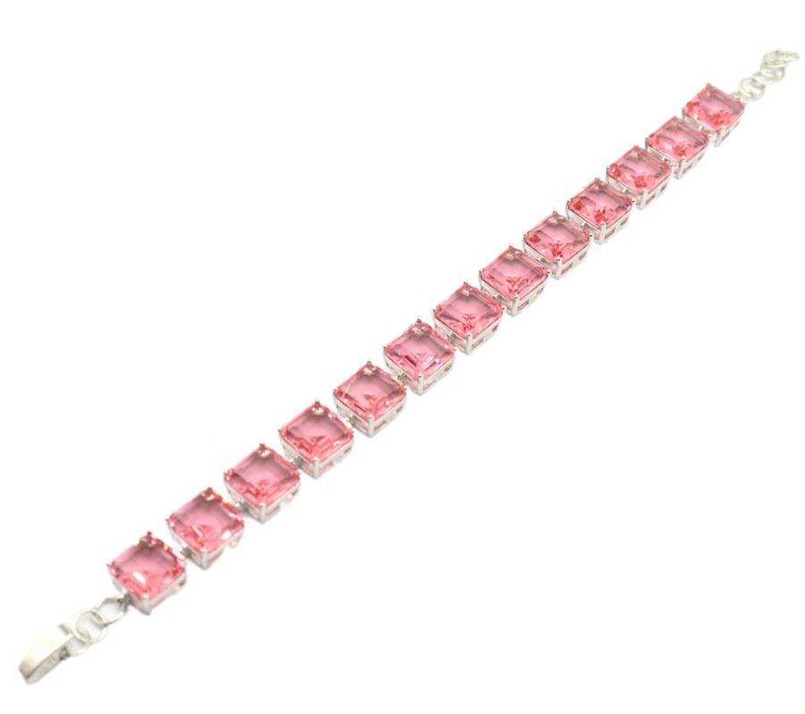 Buy 5 Get 1 Free 10x10mm New Statement 22 Green Peridot Pink Morganite Women Wedding Silver Bracelet 6.5-8inch