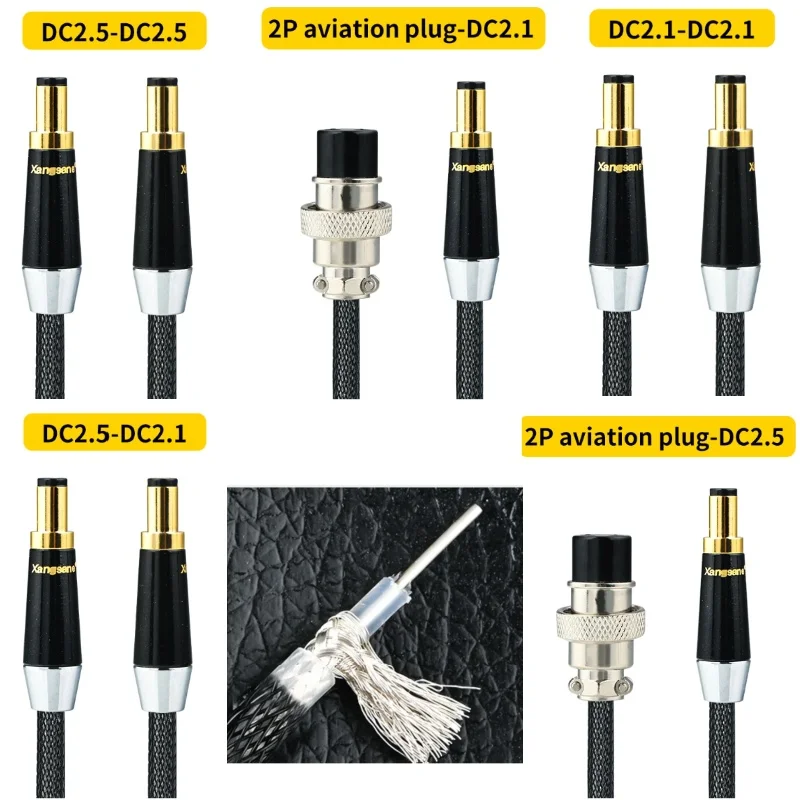 

Pure Silver Audio DC Power Cable 5.5 DC2.1-2.5 2P Aviation Plug Audio Cord 19AWG HiFi