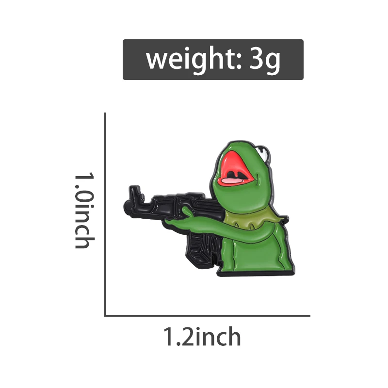 Frog And A Gun Enamel Pins Custom Design Brooches Lapel Badges Cartoon Cute Animal Jewelry Gift for Friends