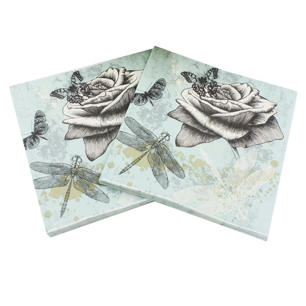 20PCS Color Printed Napkin Dragonfly Creative Paper Towel Facial Tissue Colorful Printing Napkin Flower Napkin for Party