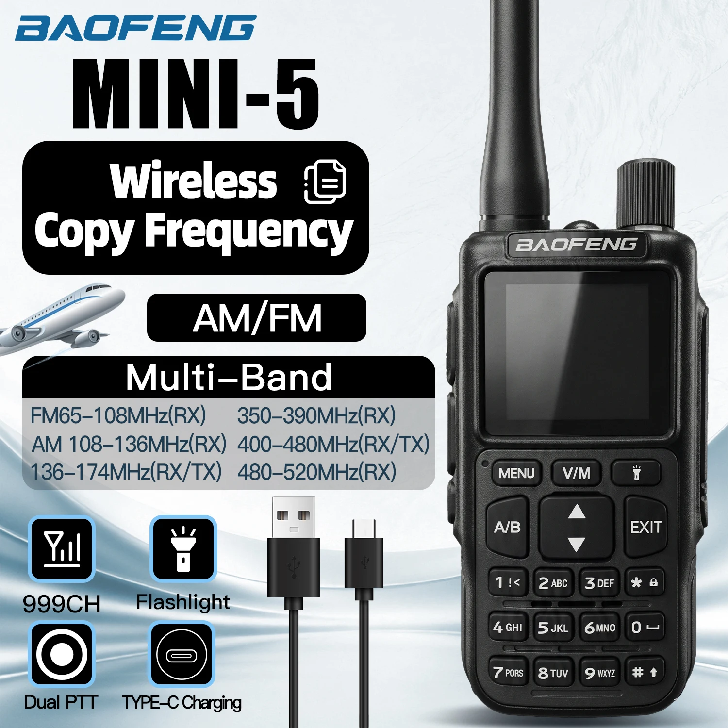 1/2PCS BAOFENG  MINI-5 Walkie Talkie Upgrade UV-5R Mini 2200mAh Battery Bluetooth  Programming AM/FM Dual PTT TYPE-C Charger Ham