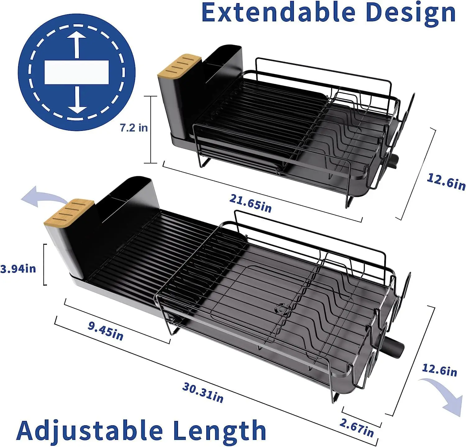 

Large Dish Drying Rack with Drainboard Set, Dish Rack, Extendable Rack, Utensil Holder, Cup Holder, Expandable Drainer