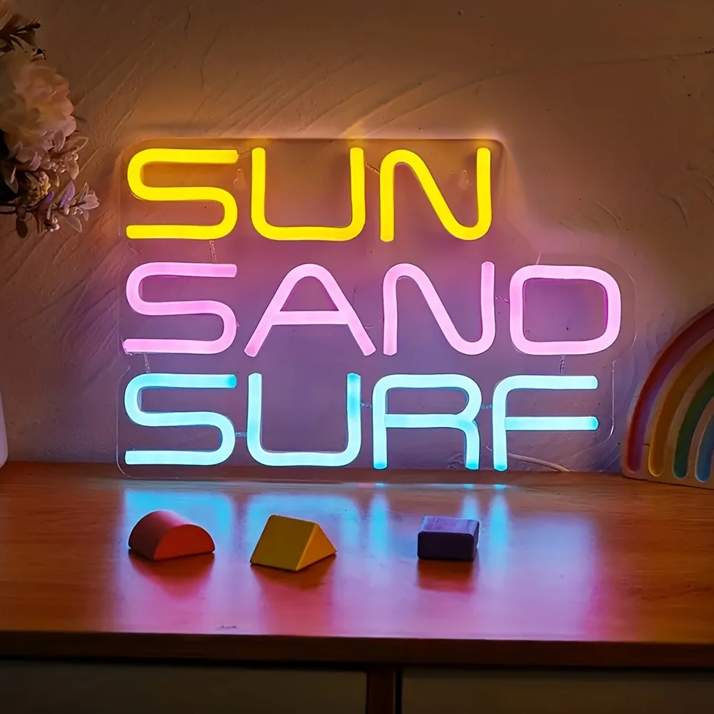 

Неоновая вывеска «Серф» — настенный светильник на USB-питании с надписью SUN SAND SURF, декор для пляжных вечеринок, свадеб и интерьера