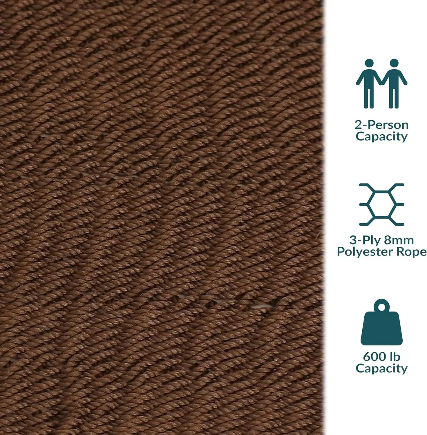 Soft-Spun Polyester Rope Double Hammock for Outside - 600-Pound Weight Capacity Extra Large Hammock - Mocha