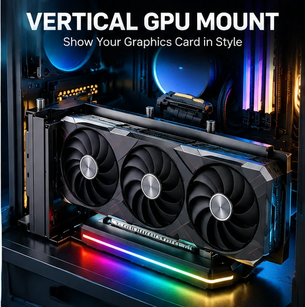 Vertical GPU Mount Kit with PCIe 5.0 x16 Riser Cable, 5V ARGB, Adjustable Aluminum Alloy Bracket for E-ATX/ATX/mATX Cases