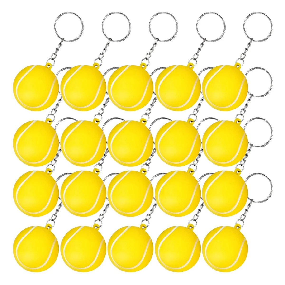 20 Pack Tennis Ball Yellow Keychains for Party Favors, School Carnival Reward, Party Bag Gift Fillers,Sports Souvenir