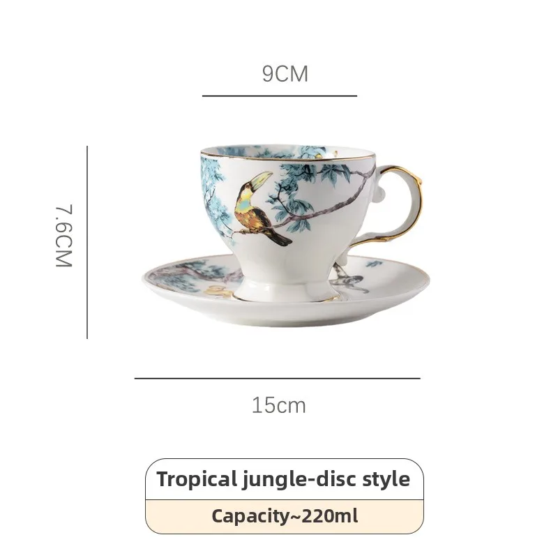 TQH Flower and bird coffee cups and saucers, hand-painted ceramic mugs, household afternoon tea cups