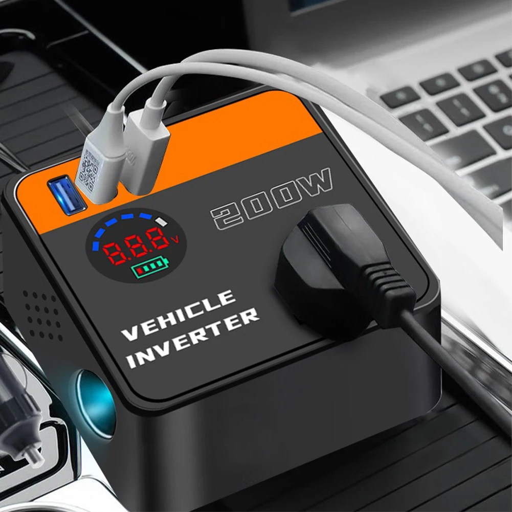 200W Car Inverter with USB & Type-C Port DC 12V 24V To AC 110V 220V Voltage Transformer Car Power Converter for Laptop Computer