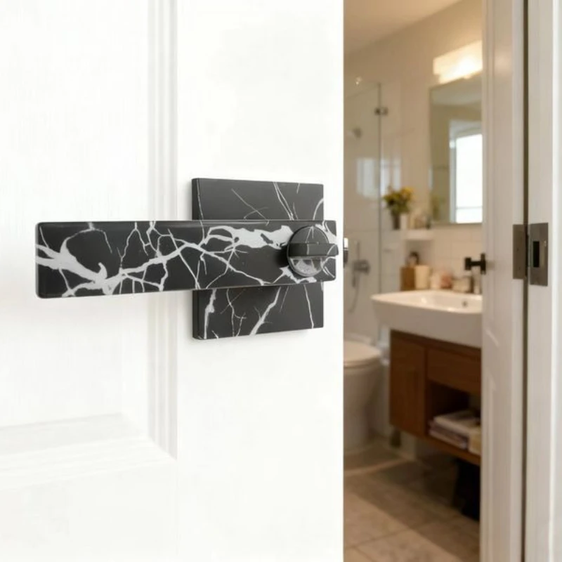 Heavy Duty Three Bar Lock Aluminum Alloy Imitation Marble Stripe Exterior Lock with Key ET Room Wooden Door Handle Lock