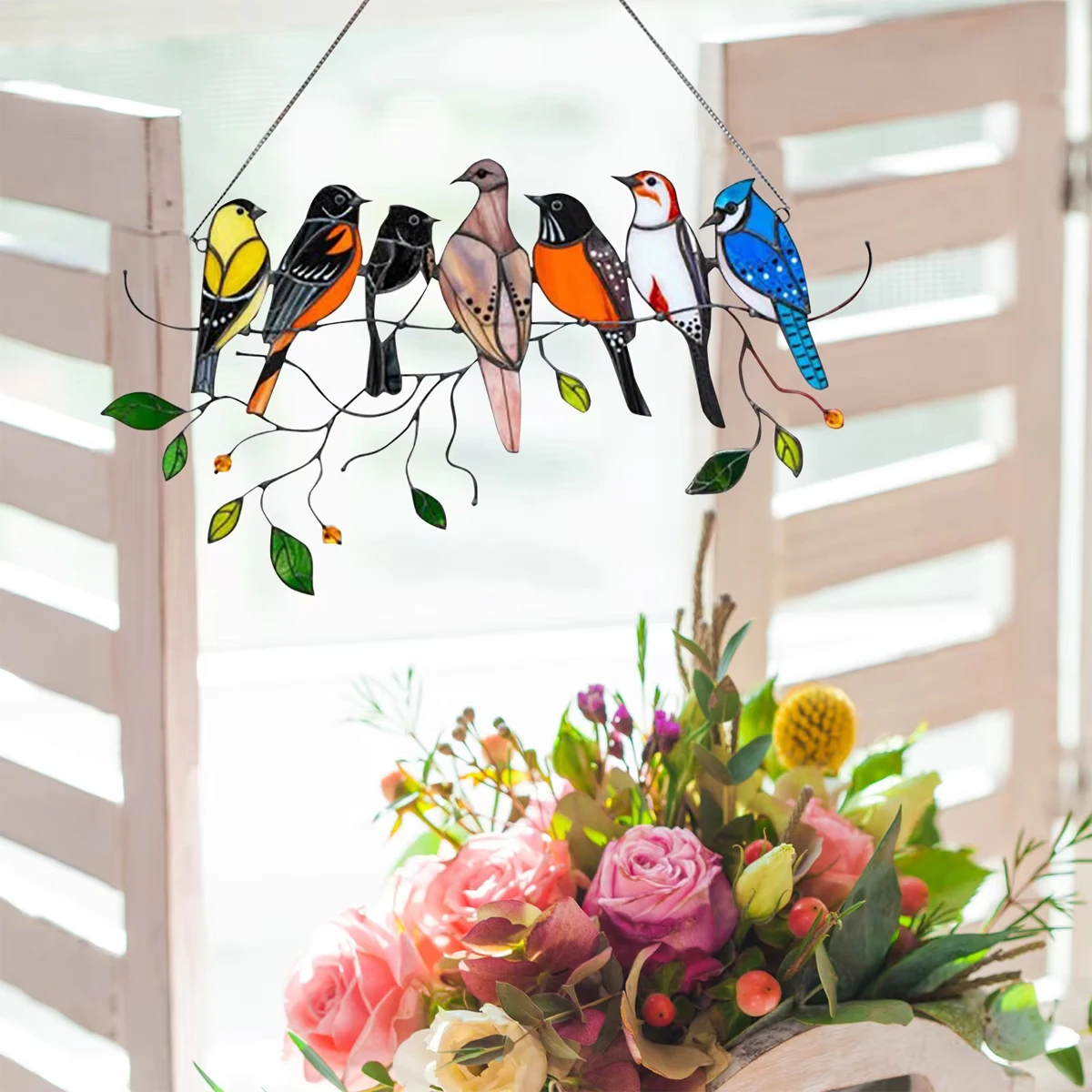 1pc-Multicolor bird Ornaments Acrylic Panel Window Wall Hangings Birds Stained Glass Window Suncatcher Hanging Home Decor