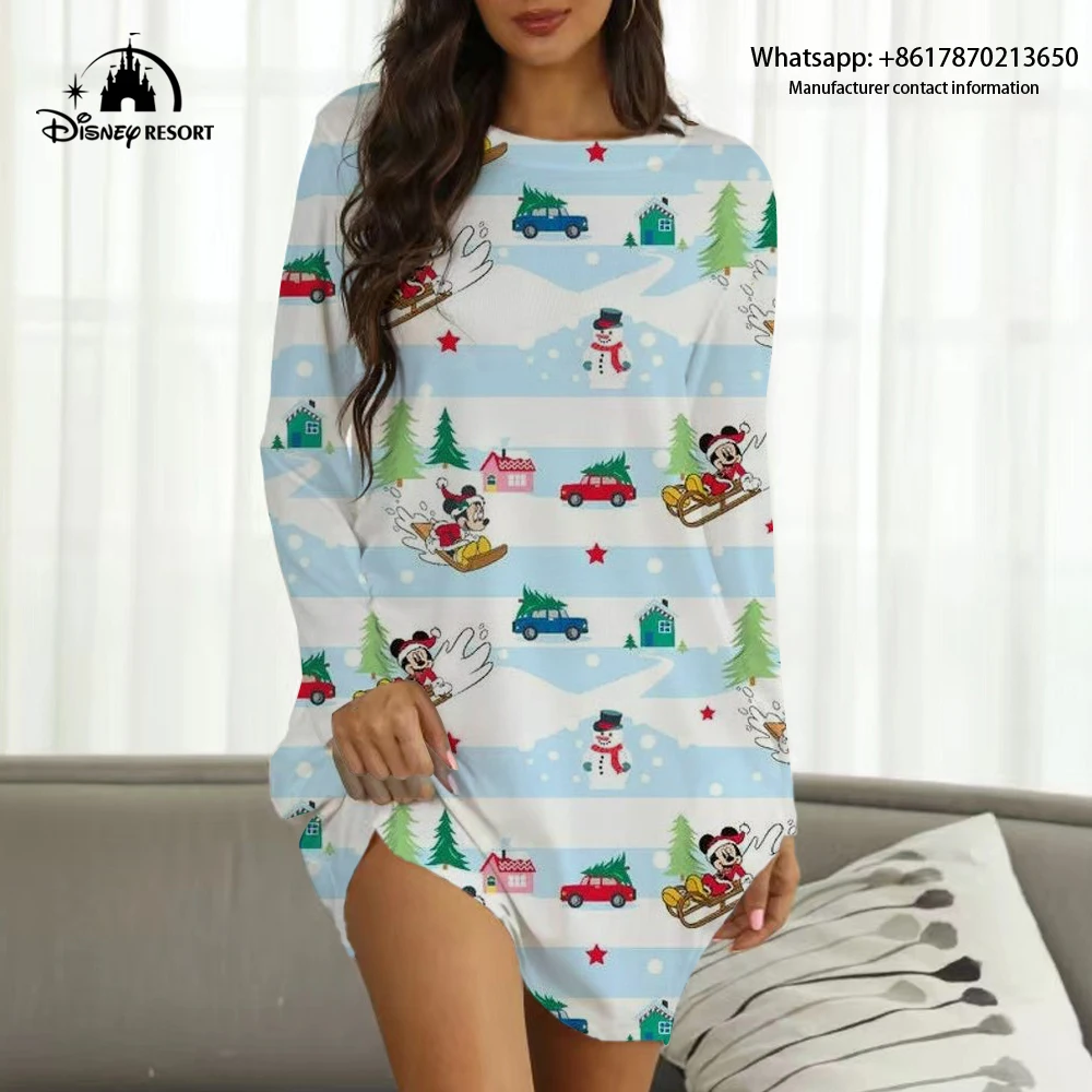 2022 New Disney Brand Mickey and Minnie Anime Print Christmas Fall Ladies Sexy Party Club Dress Women Boho Homewear