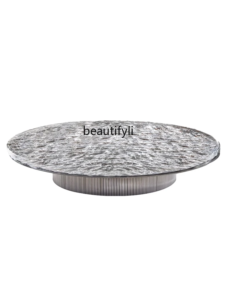 

Designer Coffee Table Italian Water Ripple Living Room round Light Luxury Italian Acrylic Crystal Small Tea Table