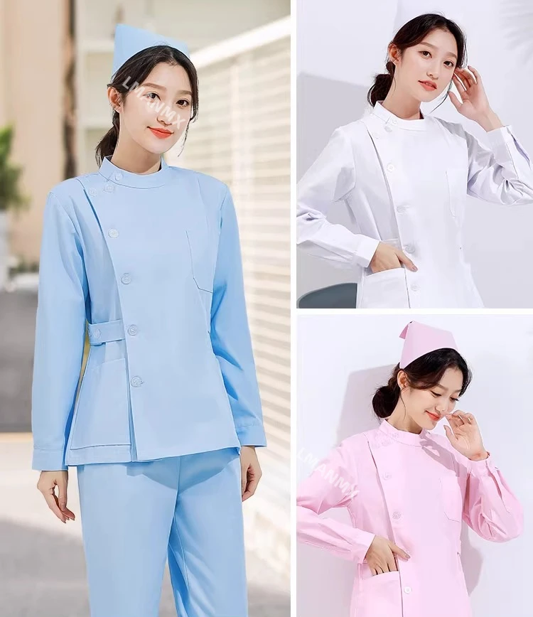 Infirmière d'été à manches courtes pour femmes, manches fines, manches longues, coupe courte, combinaison fendue, coupe cintrée, grande taille, vêtements de travail dentaires