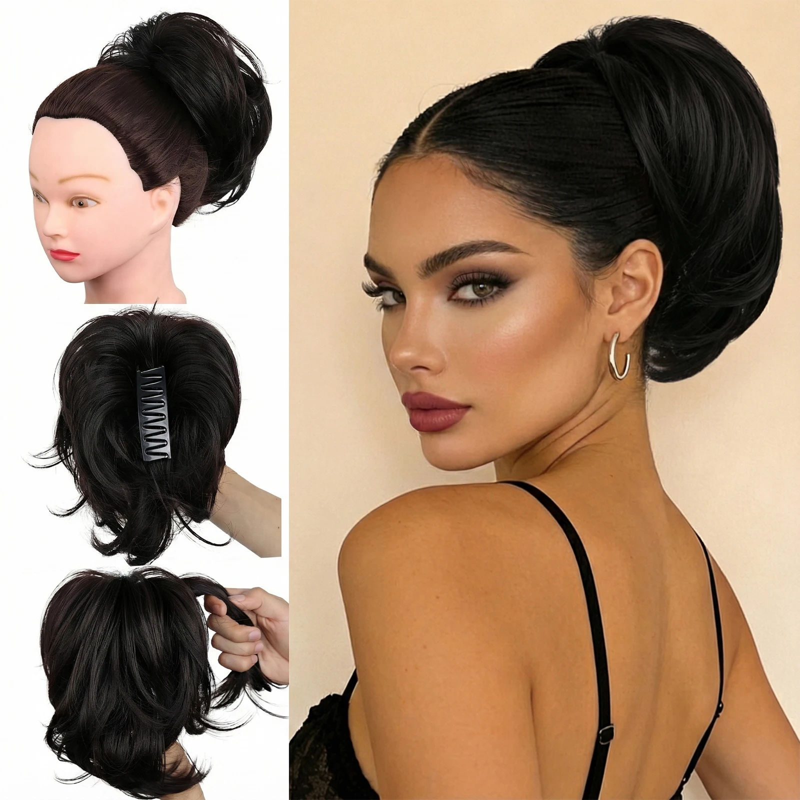 10Inch Synthetic Claw Clip Ponytail Hair Extension, Fluffy Volume High Ponytail For Women,Can Adjustable In Shape