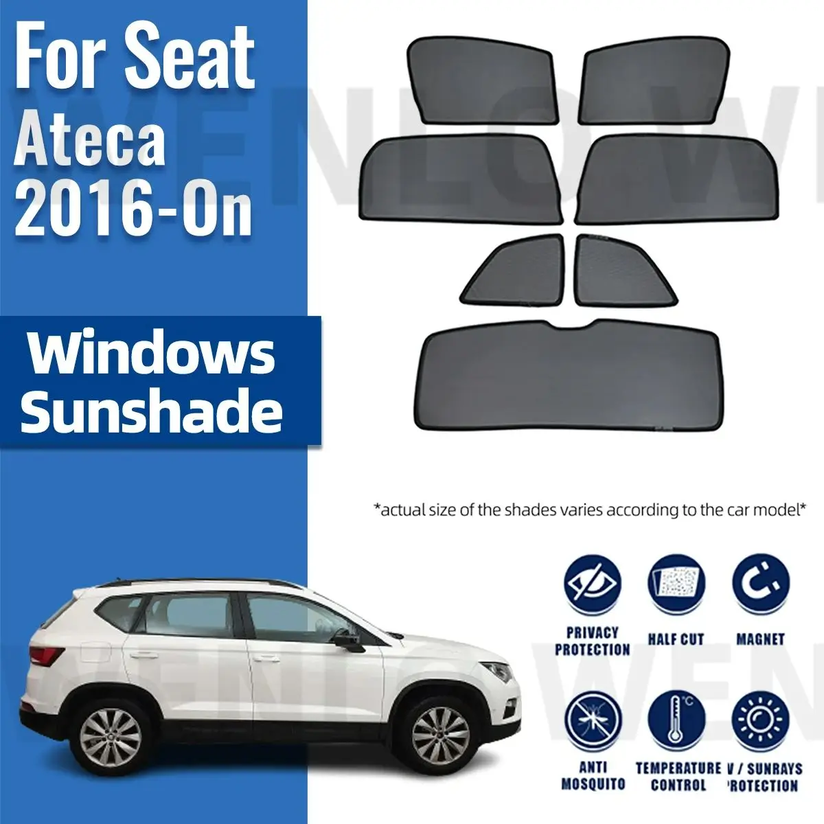 

For Seat Ateca 2016-2020 2021 2022 2023 2024 Magnetic Car Sunshade Visor Front Rear Windshield Curtain Side Window Sun Shade