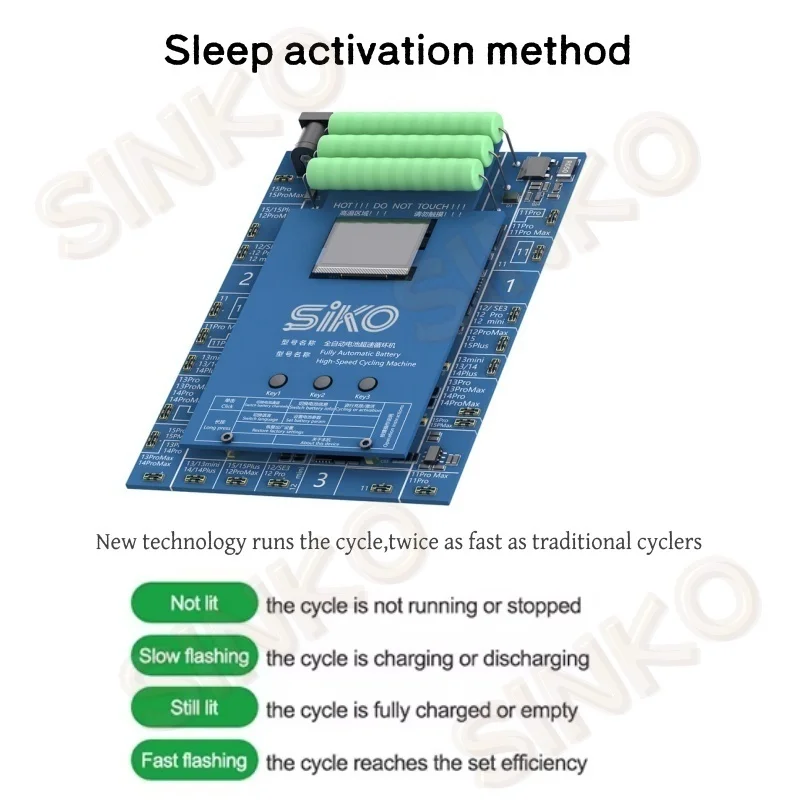 جهاز اختبار دورة البطارية الأوتوماتيكي بالكامل ثلاثي القنوات لسلسلة iPhone 11-15 آلة اختبار الشحن والتفريغ السريع للبطارية ​