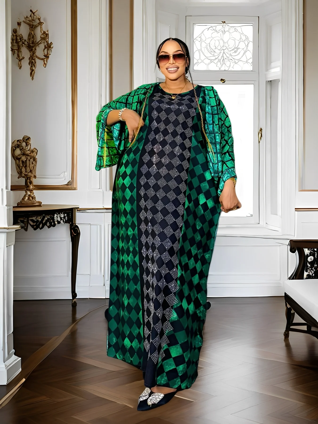 

Stunning Floral Print Kaftan Abaya Dress - Elegant Batwing Sleeve Maxi Party Dress