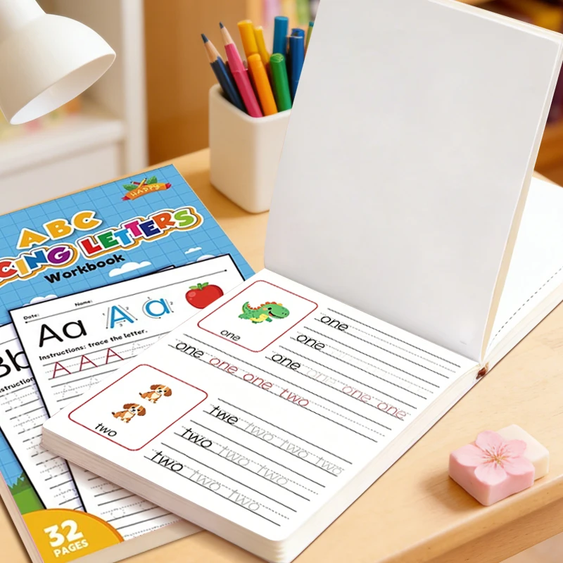 Libro de práctica del alfabeto de la A a la Z, libro de práctica de escritura de letras con imágenes, adecuado para niños pequeños y preescolares para aprender a escribir, juego de mesa.