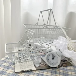 Girl Heart Cute Metal Mini Shopping Cart Pink Purple White Iron Small Basket Office Home Desktop Storage Basket Cosmetic Storage