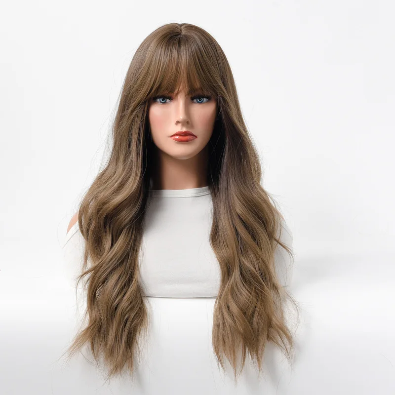 

Wig female long hair European and American Qi bangs long curly hair big waves round face hairstyle fashionable new full headgear