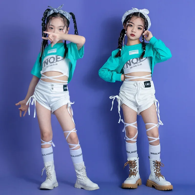 Girls Hip Hop Crop Top Hot Pants Cool Outfits Child Streetwear Sweatshirt Street Dance Shorts Kids Jazz Costumes Clothes Sets