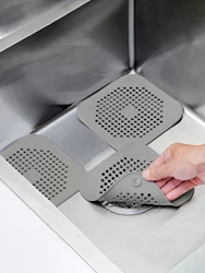 1PC Soft Rubber TPR Floor Drain Anti Blocking Filter Screen Square Gray Suction Cup Cover Sewer Hair