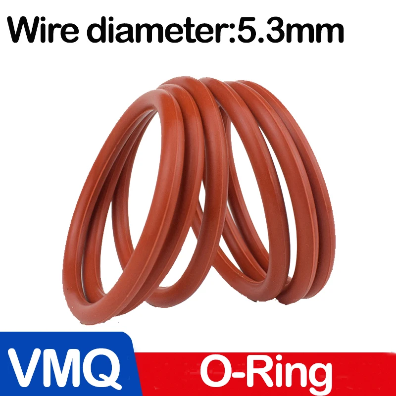 Red Color  Silicone Rubber O-RING VMQ Sealing Rings Repair Skeleton Oil Gasket  Washer Inner Diameter30-530MM Wire Diamete 5.3MM