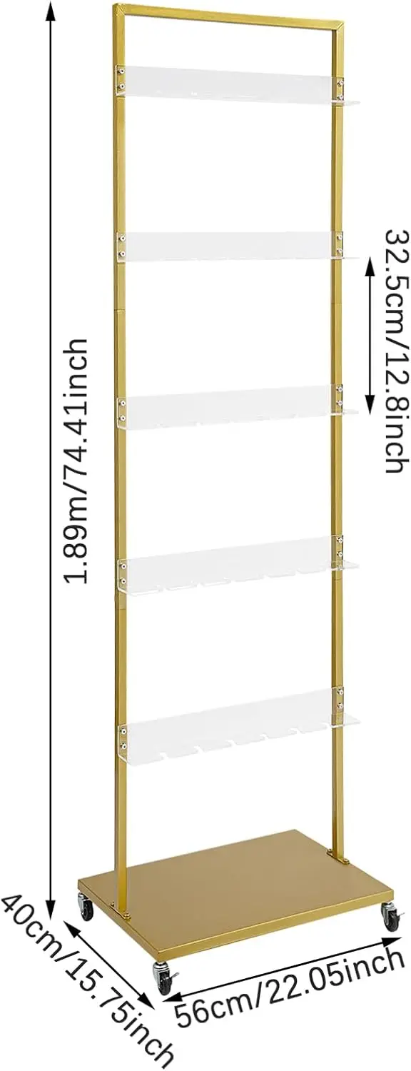 Champagne Wall Holder 5Tier Metal Champagne Flutes Display Stand Hold 30 Glasses Swivel Wheels Mobile Wine Glass Stemware Rack C