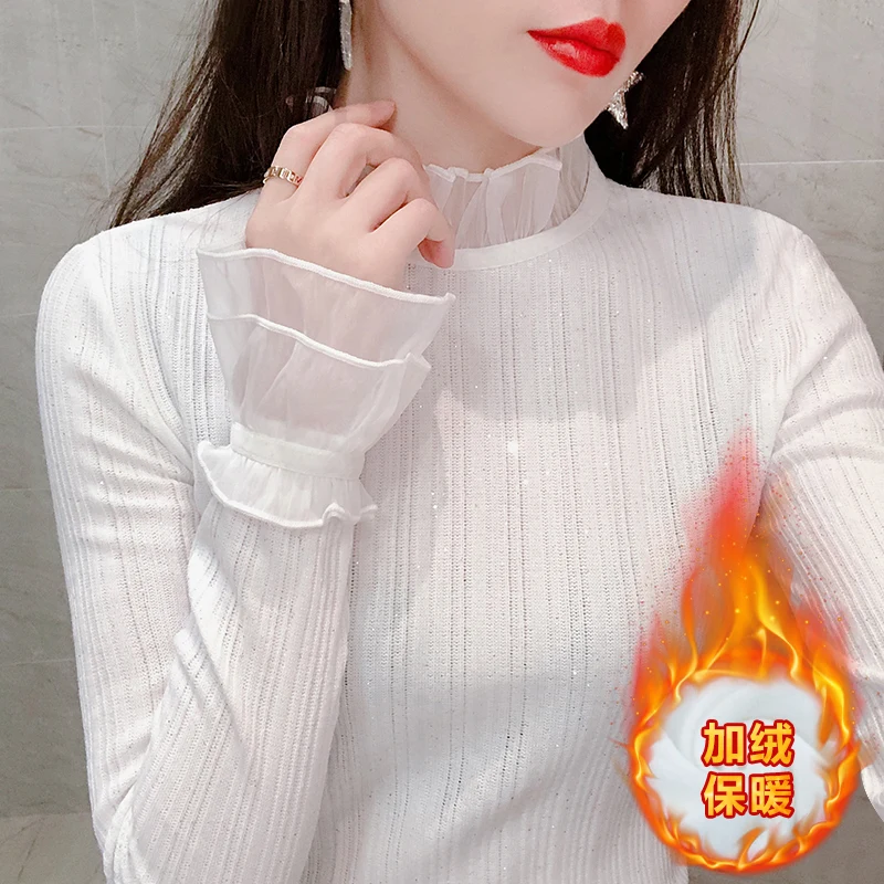 

Женский вязаный топ с высоким воротником Ele Thiened Fce для осени и зимы, повседневный, для работы, свиданий, базовый слой...