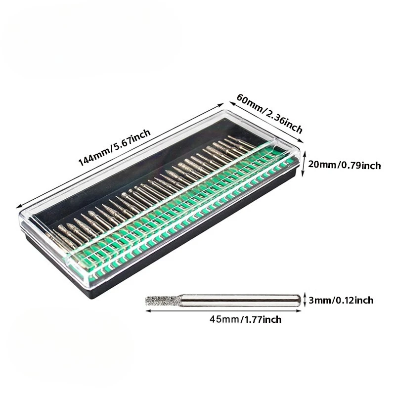 Black Box Set 30pcs 3mm/2.35mm Handle Standard Electroplated Emery Grinding Head Diamond Grinding Needle Grinding Tool S