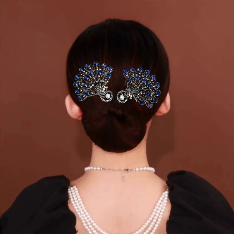 

Korean style long trendy cute ties women's popular hair clips accessories clip peacock hair pole pins for girls hairpin