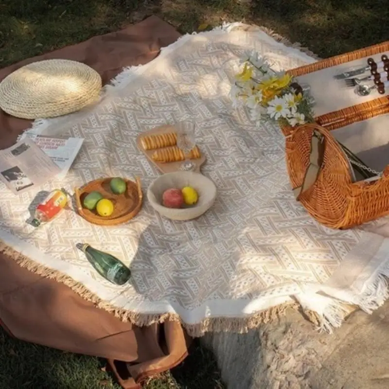 【CC】Picnic Blanket Camping Blanket Woven Sofa Cover Tablecloth Tapestry Outdoor Camping Dustproof Tablecloth Mat - view 6