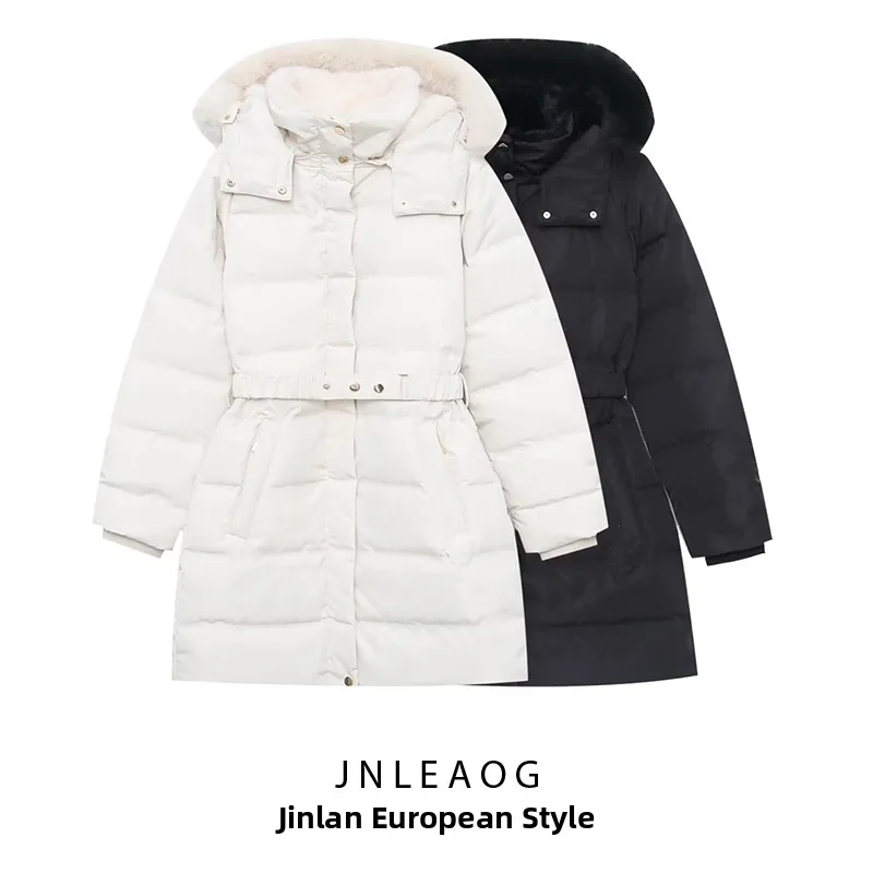 Faionable JNLEAOG Dames dons Jaet Herfst Nieuwe Sle Afneembare capuchon 90% dons Polyestervezel Lange Sve Halflange Rits