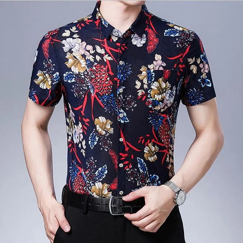 Male Clothes Summer Short Sleeve Casual Printing Polo-Neck Shirt 2023 Vintage Trend Pockets Splice Men Single-breasted Shirt