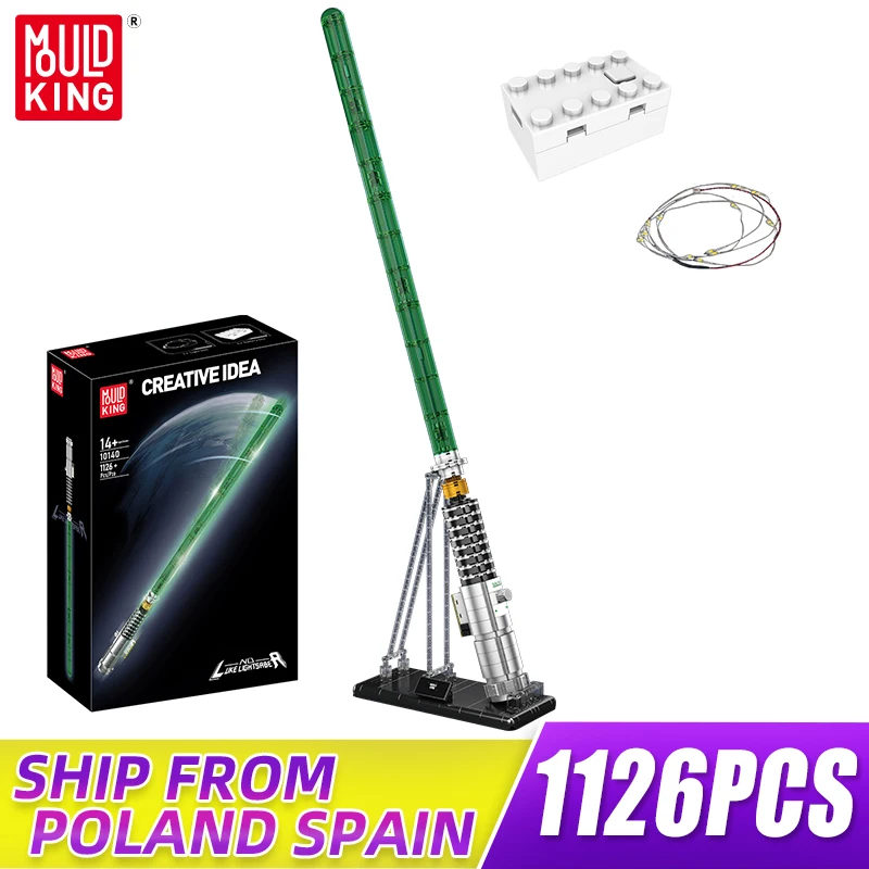 Mould King 10140 MOC Star Movie Toy the Green Lightsaber Building Blocks Cosplay Model Toy with LED Light