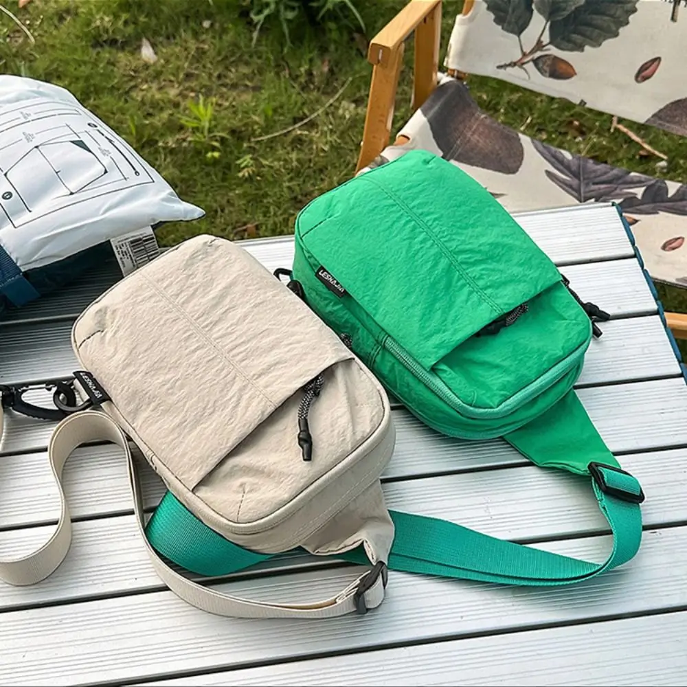 

Solid Color Nylon Shoulder Bag Waterproof Lightweight Sports Crossbody Bag Large Capacity Korean Style Outdoor Chest Bag Outdoor