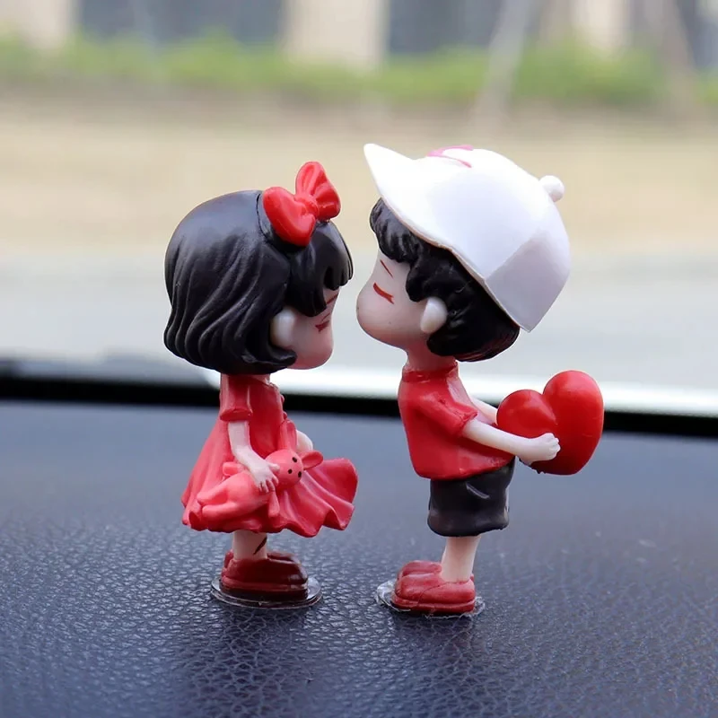 Anime Couples For Car Ornament Model Cute Kiss Balloon Figure Auto Interior Decoration Pink Dashboard Figurine Accessories Gifts