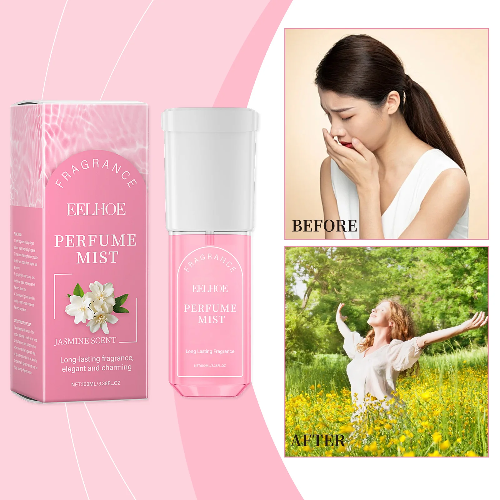 Brasilianisches Jasmin-Körperparfümspray für Frauen, langanhaltender, weicher Duft, natürlich, frisch, nicht fettig, elegante Düfte, 3,4 Fl.Oz