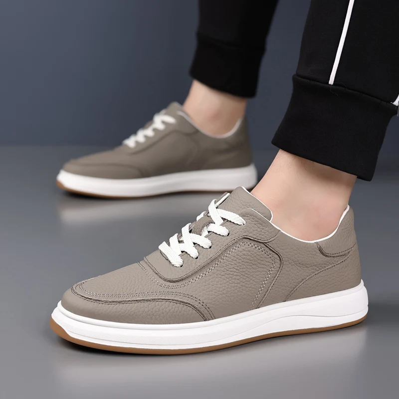 

Men's Sneakers And Casual Shoes Upper Genuine Leather Lace Up Round Toe Rubber Outsole Shoes For Man 36-45