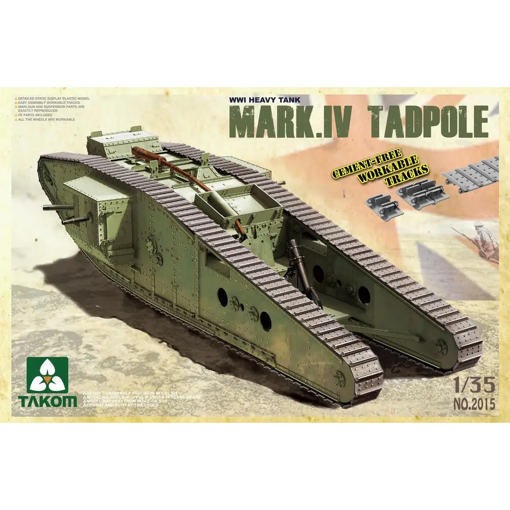 

TAKOM 2015 1/35 WWI Heavy Battle Tank Mark IV Male Tadpole w/Rear mortar - Scale Model Kit