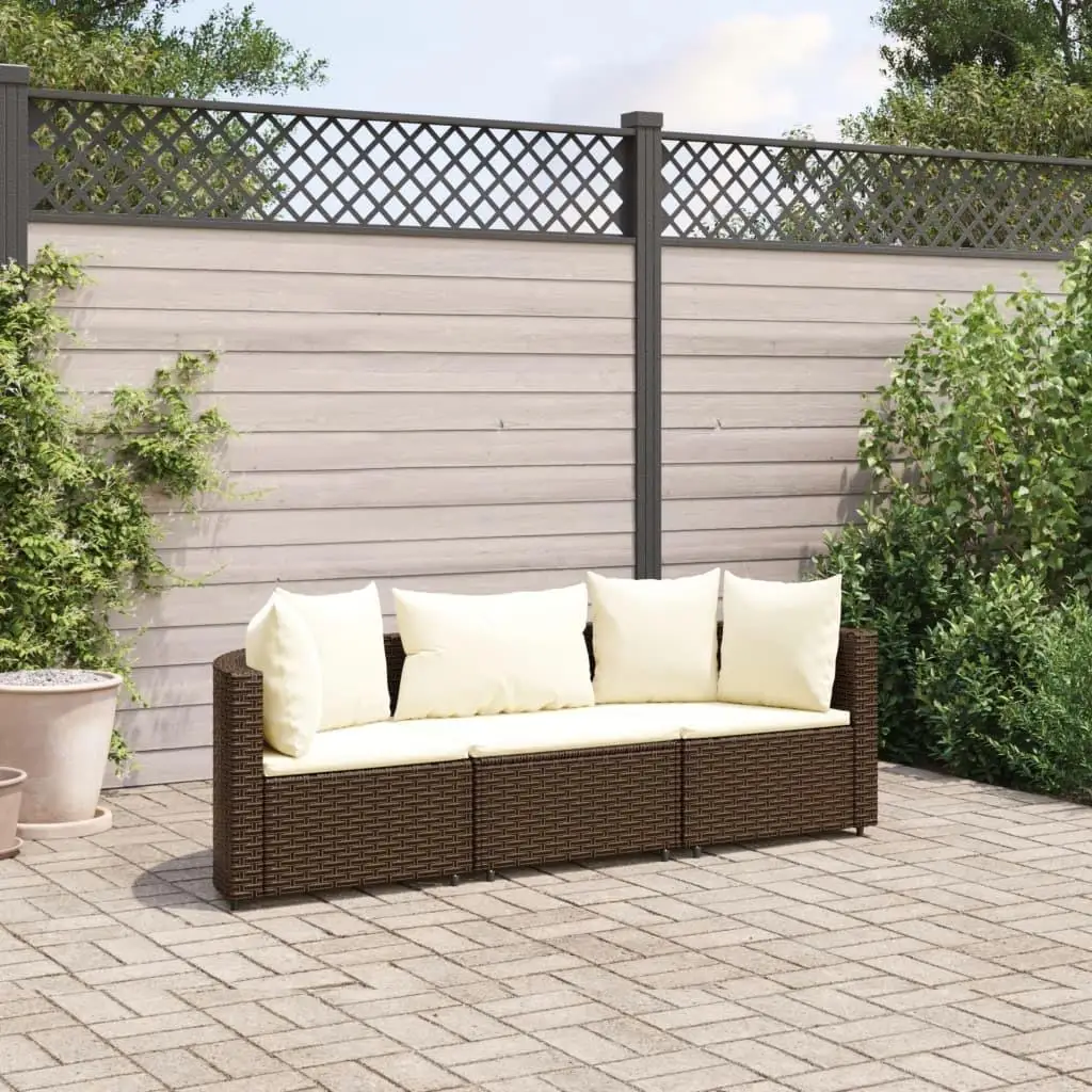 

3-Piece Brown Poly Rattan Patio Sofa Set with Cushions - Outdoor Furniture for Garden & Deck