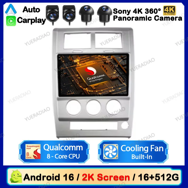 Android 16 Carplay Auto For Jeep Cherokee Liberty KK 2007 - 2012 Car Radio Multimedia Video Player GPS NAVI 4G WIFI Head Unit BT