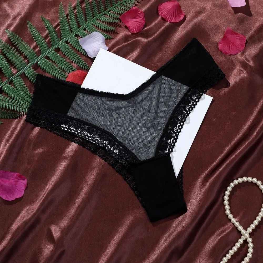 Low Waist Mesh Floral Panties Patchwork Underwear Mesh Sheer Lace Thong Intimate Seamless Lace Flower Transparent Briefs Girl