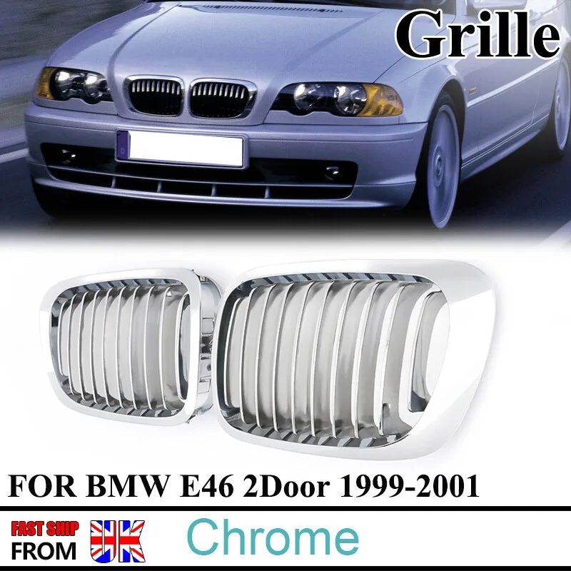 

For BMW E46 Front Bumper Kidney Sport Grille 3 Series 320 Ci M3 Coupe 1998 1999 2000 2001 2002 2003 Chrome Automotive Grille