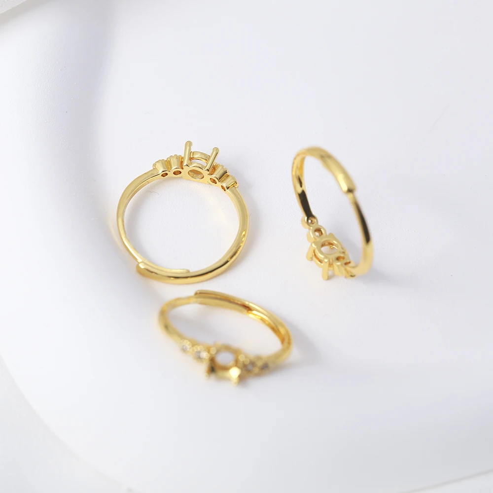 Round Engagement Ring Mounting Blank 5mm Brass Gold Plated Adjustable 4 Claws Prong Ring Settings For Diy Gemstones  Jewelry