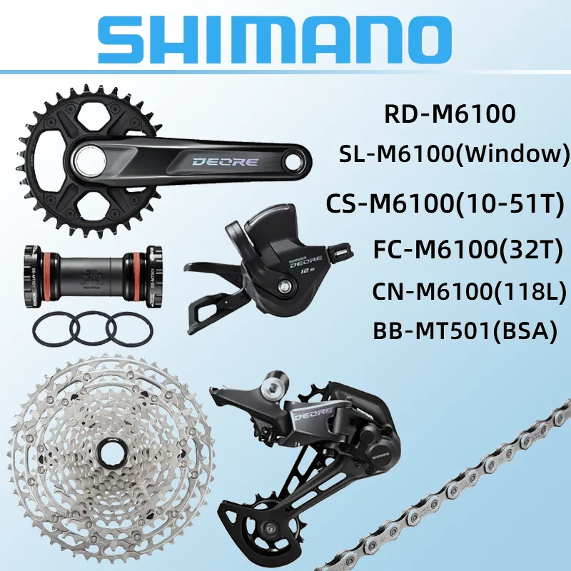 SHIMANO DEORE M6100 12speed Groupset with Shifter Rear Chain FC-M6100 Crankset Bottom BB-MT501 MT500 Bracket 11-51T Cassette