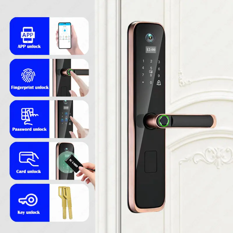 صوت حلقة جرس الباب عين القط مفتاح قفل ذكي بصمة واي فاي قفل الباب الرقمي سلامة شقة المنزل