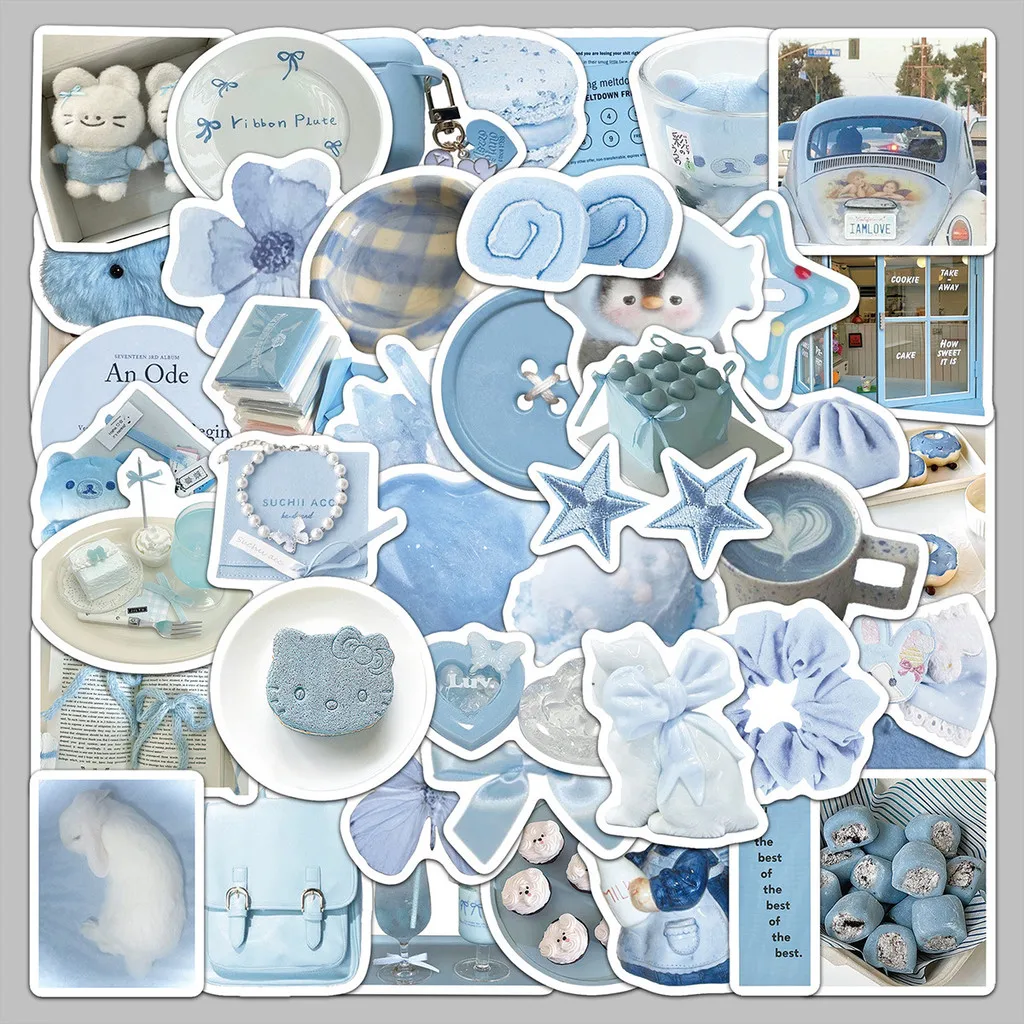 50枚 ペールブルー インスタイル クリエイティブ トレンディ ステッカー - 冷蔵庫、ヘッドフォン用 DIY デコレーション デカール